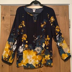 CHICO'S Peasant Prairie Blouse Top Womens 2/L Artsy Art to Wear Bohemian